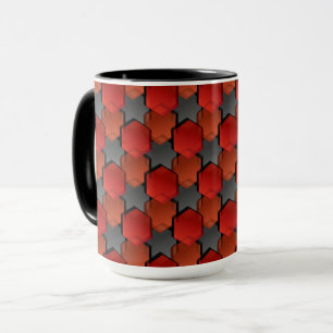 Overlapping red hexagons and 'grey star' mug