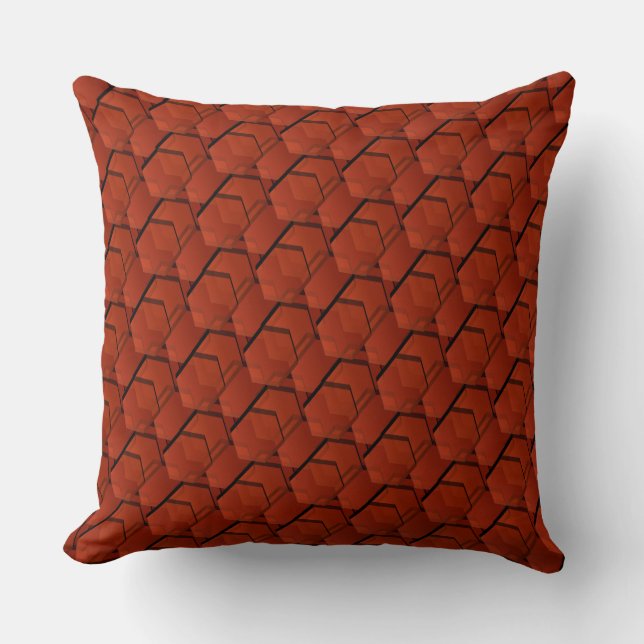 Overlapping red hexagons forming squares cushion (Front)