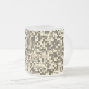 Overlapping small squares in tones beige to brown frosted glass coffee mug