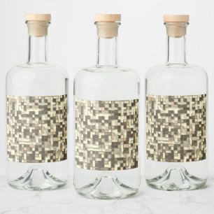 Overlapping small squares in tones beige to brown liquor bottle label