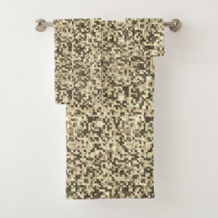 Overlapping small squares in tones brown to beige bath towel set