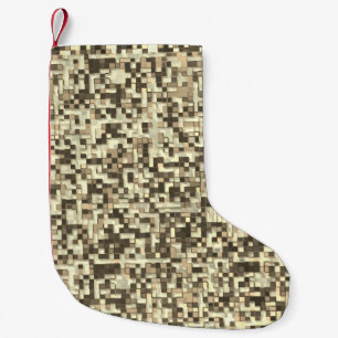 Overlapping small squares in tones brown to beige christmas stocking
