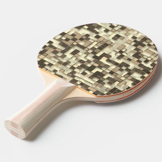 Overlapping small squares in tones of brown beige ping pong paddle (Front Angle)