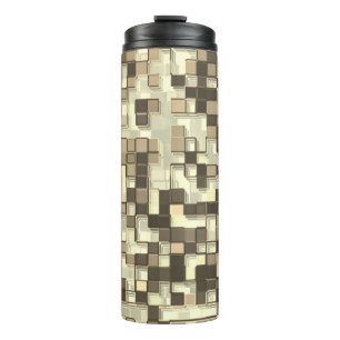 Overlapping small squares in tones of brown beige thermal tumbler