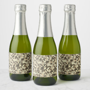 Overlapping small squares, tones of beige to brown sparkling wine label