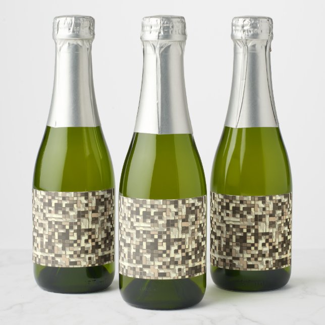 Overlapping small squares, tones of beige to brown sparkling wine label (Bottles)