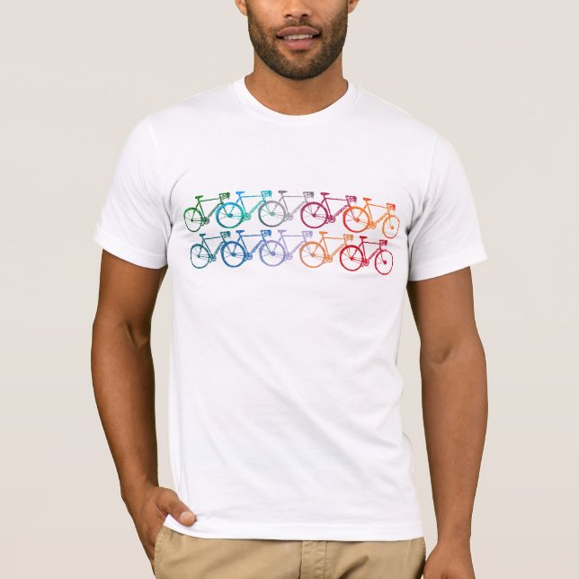 Overlapping Wheels Colourful Bikes White T-Shirt (Front)