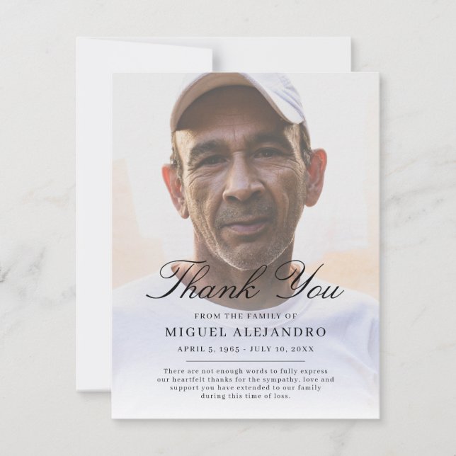 Overlay Elegant Photo Sympathy Thank You Card (Front)