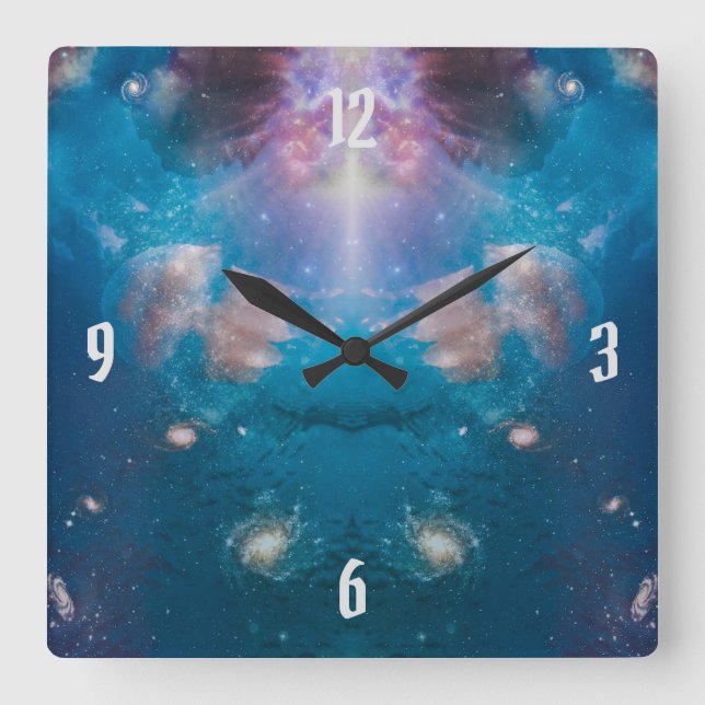 Overlay Navy-Blue Galaxy Star with Ocean Jellyfish Square Wall Clock (Front)