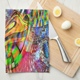 Overlay of clear vivid colours on rough background tea towel