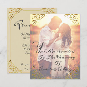 Overlay photo budget elegant wedding invitation postcard