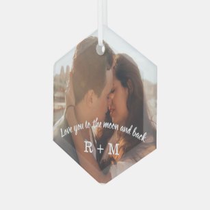 Overlay Photo Love you to the moon Personalised  Glass Tree Decoration