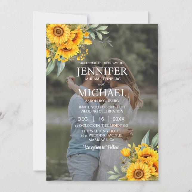 Overlay Picture Photo QR Sunflowers Wedding Invitation (Front)