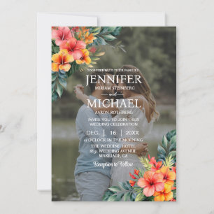 Overlay Portrait Picture Photo QR Tropical Wedding Invitation