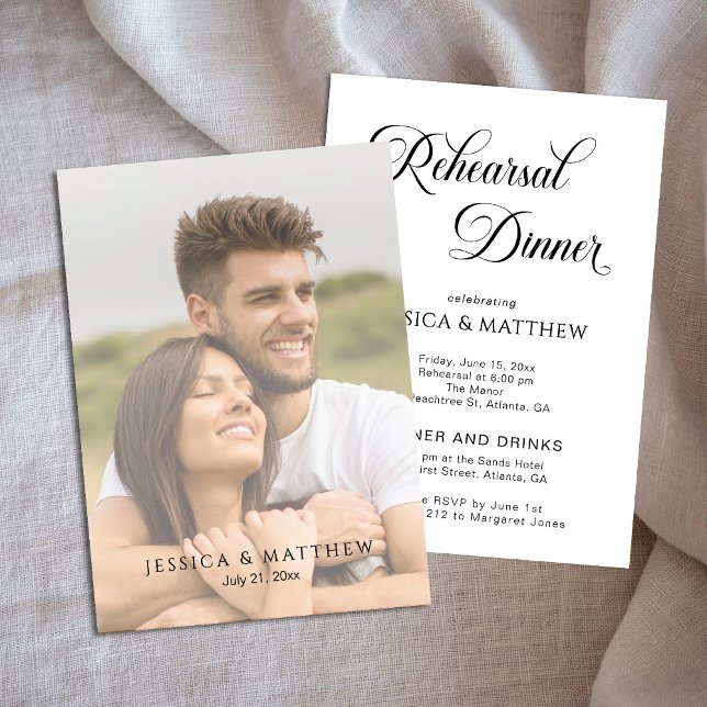 Overlay Rehearsal Dinner Calligraphy w Photo  Invitation (Creator Uploaded)