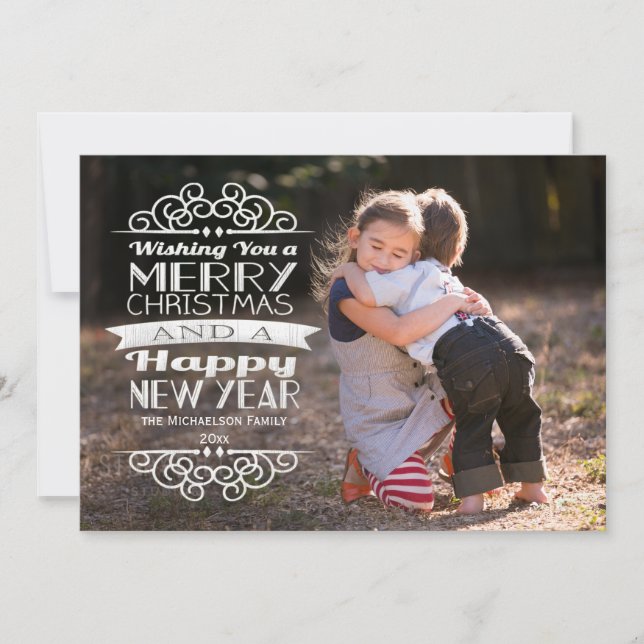 Overlay Typographic Christmas Photo Greeting Holiday Card (Front)