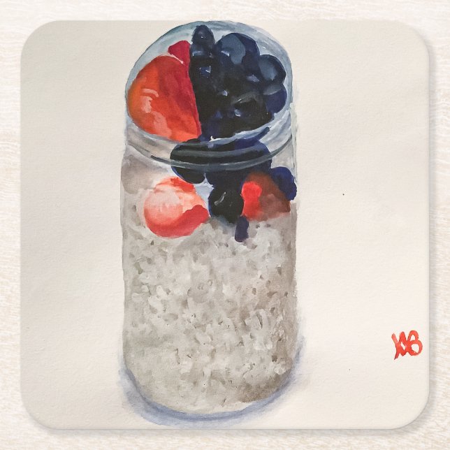 Overnight Oats Square Paper Coaster (Front)