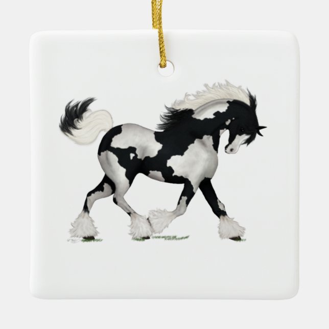 Overo Gypsy Vanner Horse Personalised Christmas Ce Ceramic Ornament (Front)
