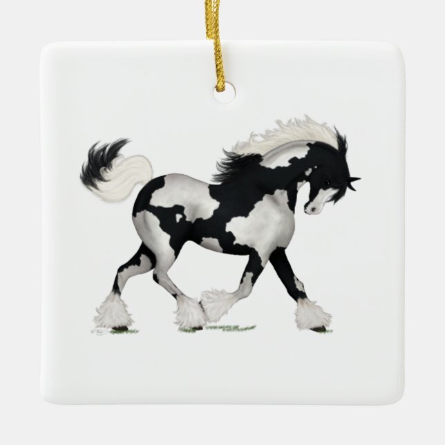 Overo Gypsy Vanner Horse Personalised Christmas Ceramic Ornament (Front)