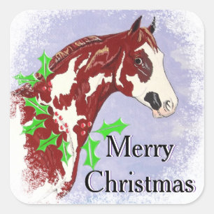 Overo Paint Horse (Christmas) Square Sticker