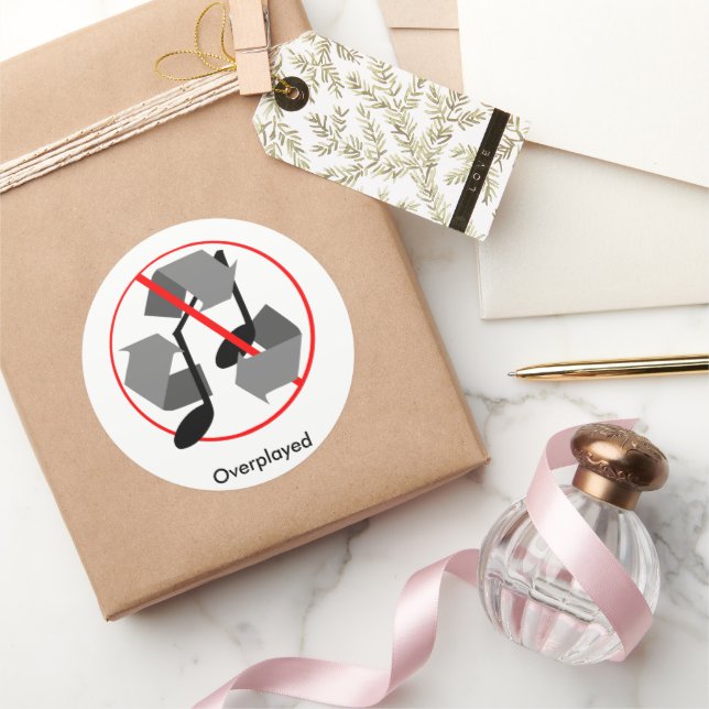 Overplayed Recycled Music Classic Round Sticker (Gifting)