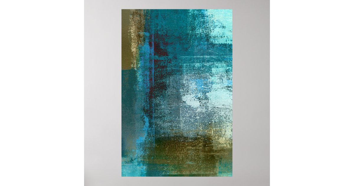 'Oversight' Teal Abstract Art Poster Print | Zazzle