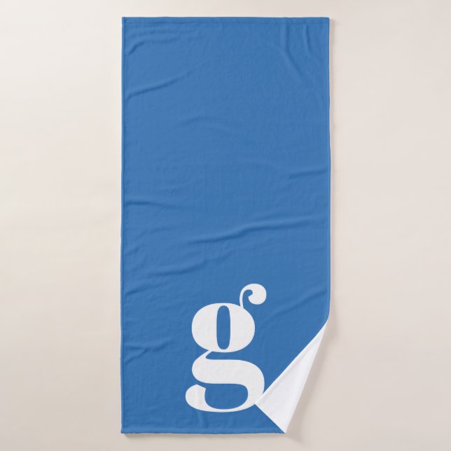 Oversize Bold Lowercase Monogram Blue Personalised Bath Towel (Bath Towel)