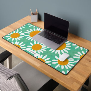 Oversize Daisy Floral Watercolor Pattern Desk Mat