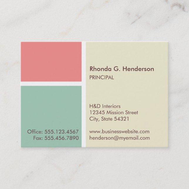 Oversize modern colour block beige professional business card (Front)
