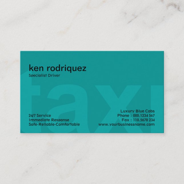 Oversize TAXI Letters Simple Clean Taxi Service Business Card (Front)