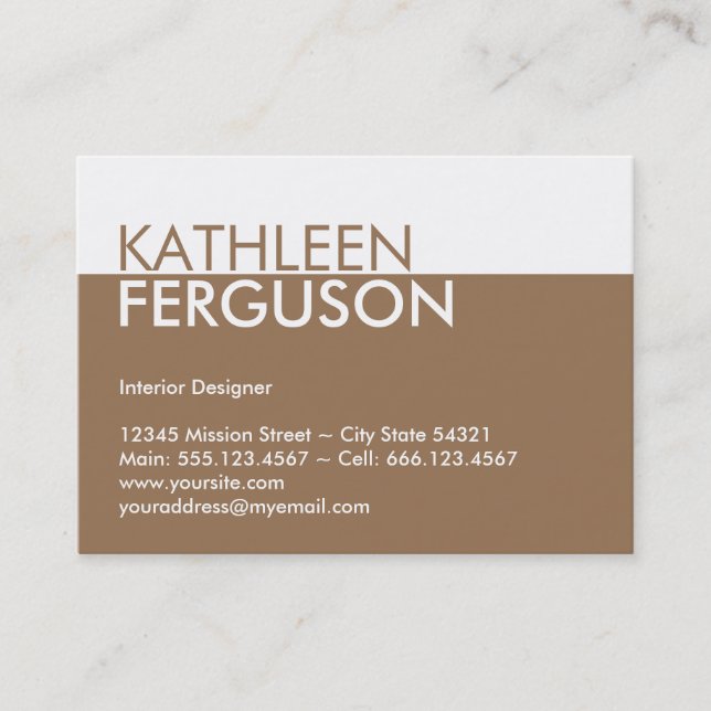 Oversize two tone colour block brown professional business card (Front)