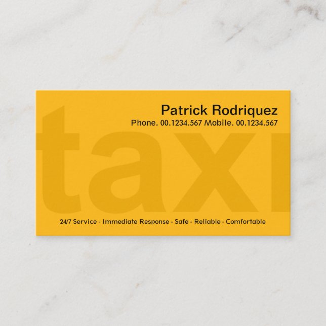 Oversize Yellow Taxi Signage Private Taxi Driver Business Card (Front)