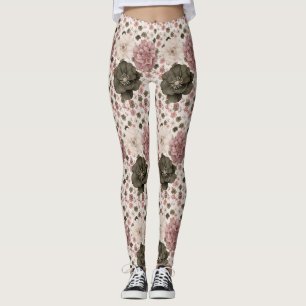 Oversized Blooms in Muted Pink, Cream & Olive Leggings