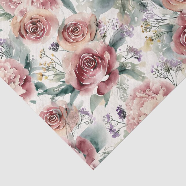 Oversized Botanical Print Pink Roses Peonies  Tissue Paper (Detail)