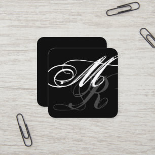 Oversized Curly Calligraphy Minimalist Black Square Business Card