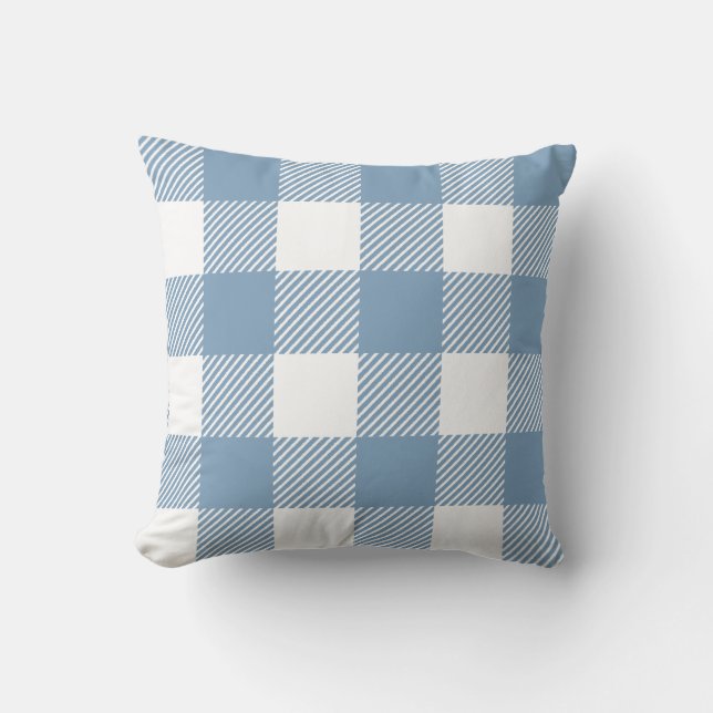 Oversized Dusty Blue Buffalo Plaid Cushion (Front)