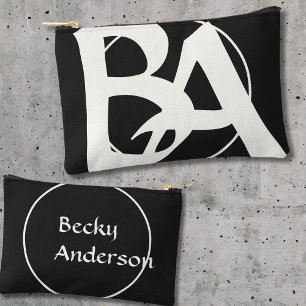 Oversized Initials in White and Black Accessory Pouch