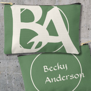 Oversized Initials in White and Green Accessory Pouch