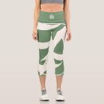 Oversized Initials in White and Green Capri Leggings<br><div class="desc">Green and white Capri Leggings with your initials in white. Oversized and intertwined. It looks a bit like graffiti, but it's still style. Also on the waist and more clear in the back.
A minimalist and stylish design that makes your equipment unique.</div>