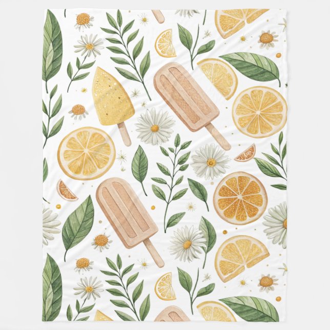 Oversized Lemon Popsicle & Floral Fleece Blanket – (Front)