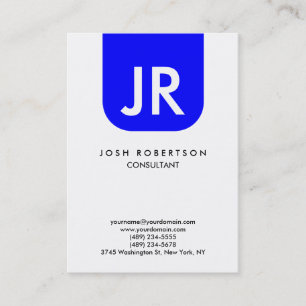 Oversized Minimalist Monogram Blue White Clean Business Card