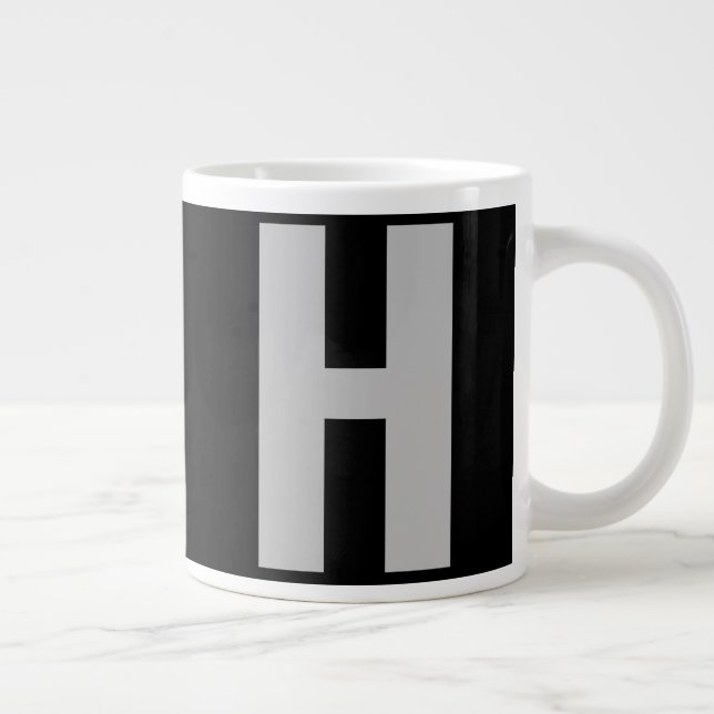 Oversized Monogram Initial in Black and Grey Large Coffee Mug (Right)