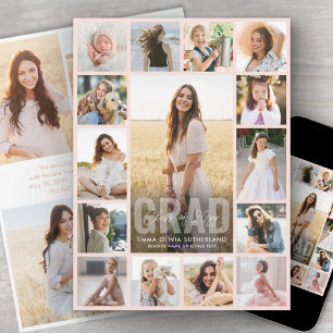 Oversized Photo Collage Blush Pink Graduation Announcement