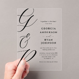 Oversized Script Monogram Transparent Acrylic Invitations