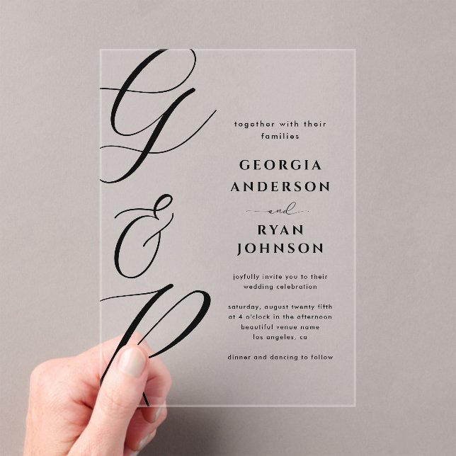 Oversized Script Monogram Transparent Acrylic Invitations (Insitu (Handheld))