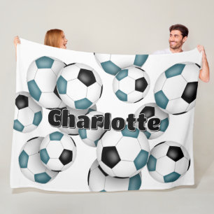 oversized teal black soccer balls sports decor fleece blanket
