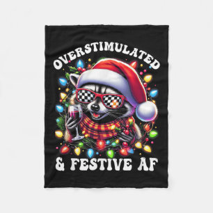 Overstimulated And Festive Af Feral Raccoon Lights Fleece Blanket