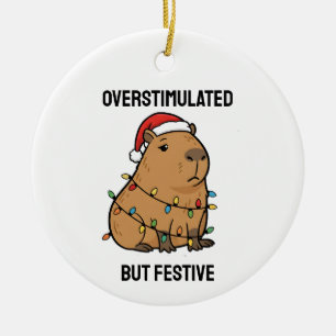 Overstimulated But Festive Capybara Ceramic Tree Decoration