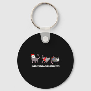 Overstimulated But Festive Funny Christmas Possum Key Ring