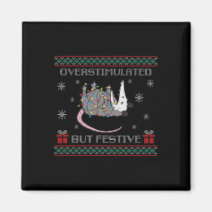 Overstimulated But Festive Opossum Ugly Sweater Ch Magnet